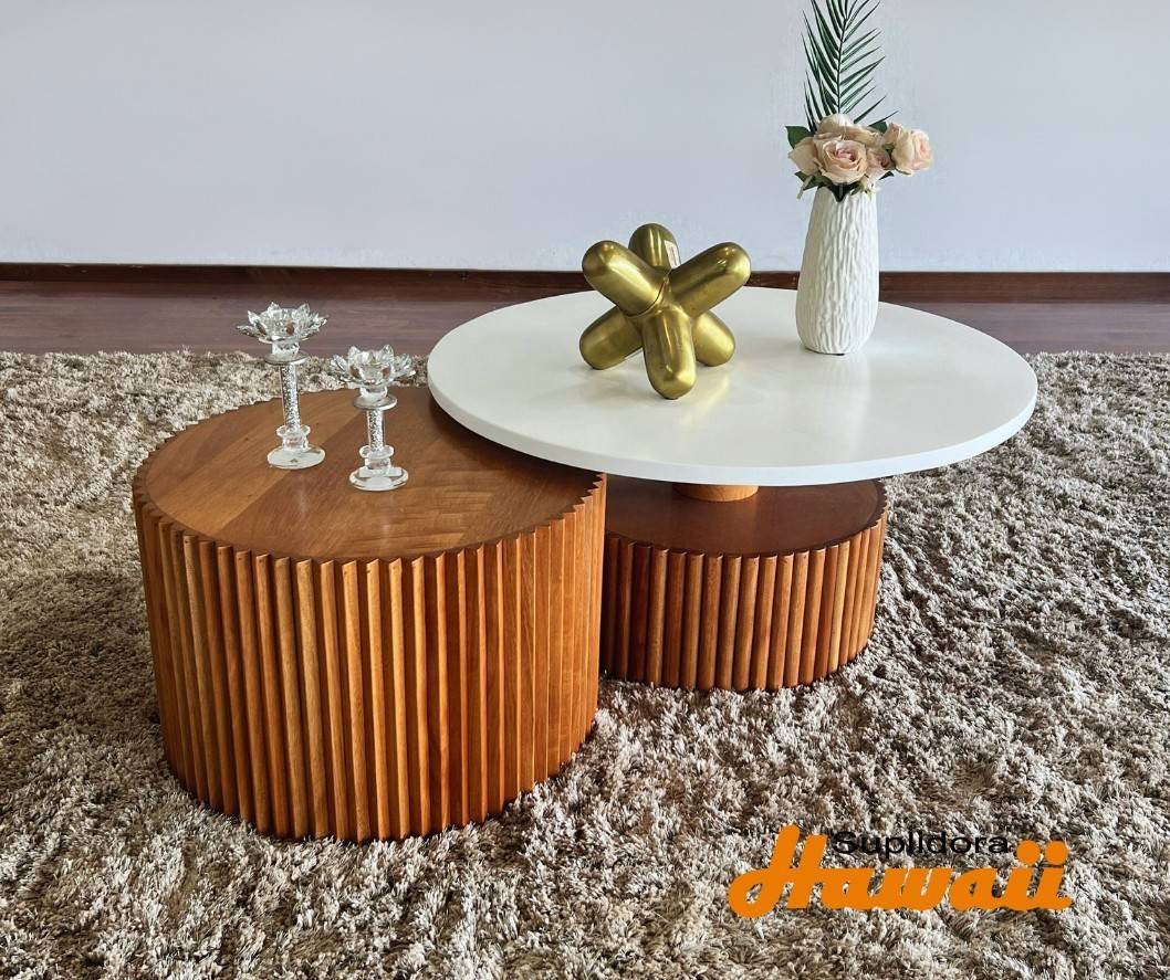 MESA DE CENTRO S/2 TABLITA CILINDRO BLANCA C/NATURAL P.M.
