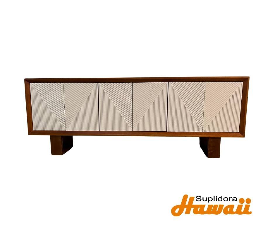 CREDENZA AUXILIAR NATURAL C/BLANCO 6/P CON RAYAS GRANDES 90