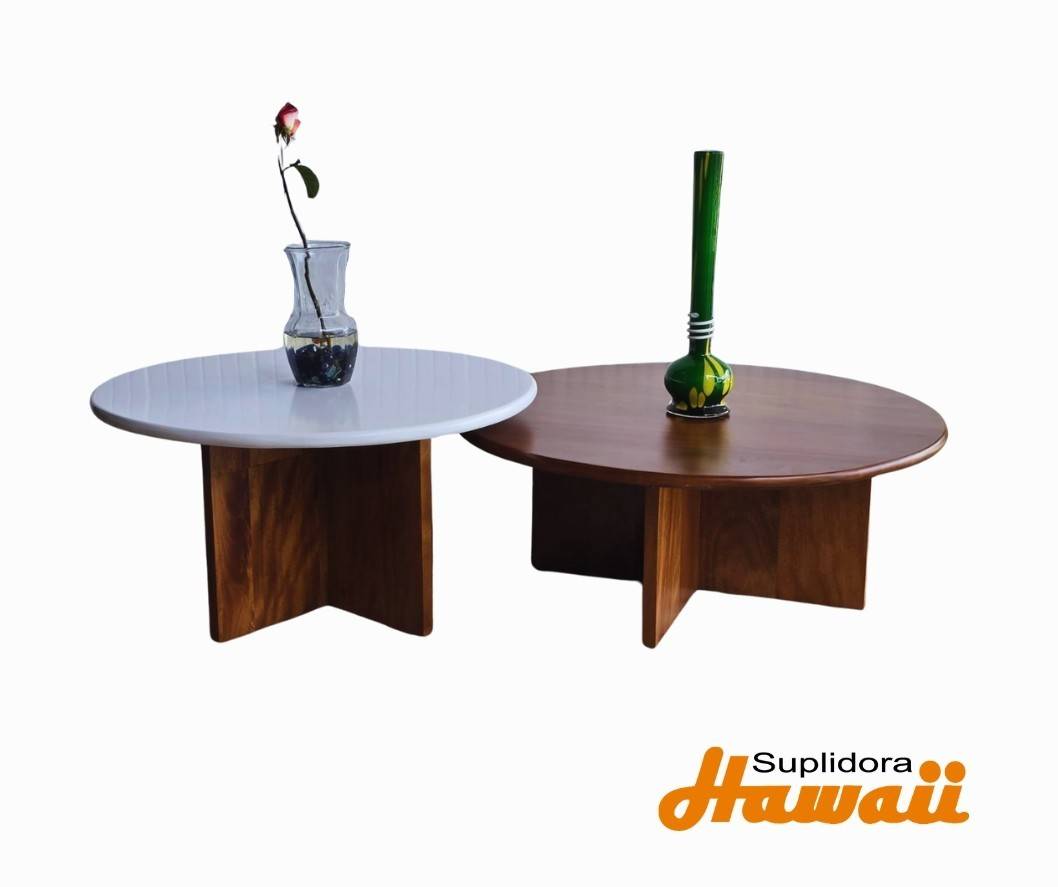 MESA NIDO SUBLIME S/2 NATURAL C/BLANCO REDONDA C/BASE CRUZ R.A