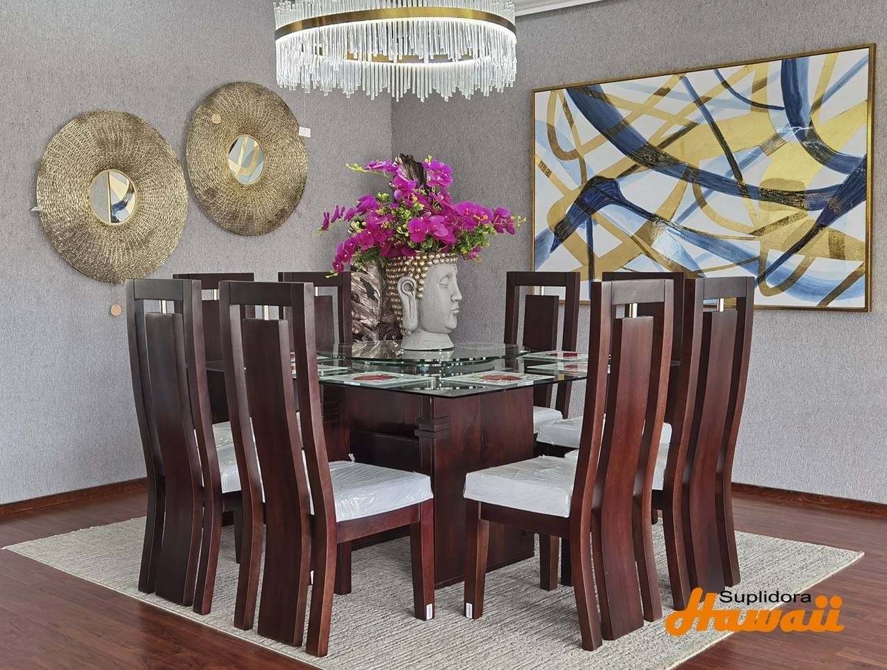 COMEDOR CONTEMP IV T/CRISTAL 8/S TAPIZ/BLANCO