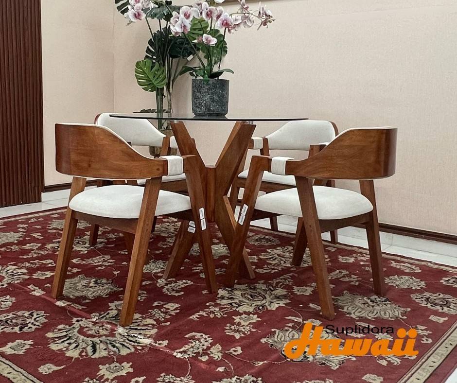 COMEDOR RAFAEL 4/S C/CAOBA T/CREMA T/CRISTAL  A,M